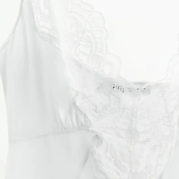 Satin Effect Dress With Lace White Zara S - Picture 6 of 9